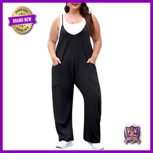 Plus Size Overalls Adjustable Strap Stretchy Jumpsuit Loose Fit with Pockets